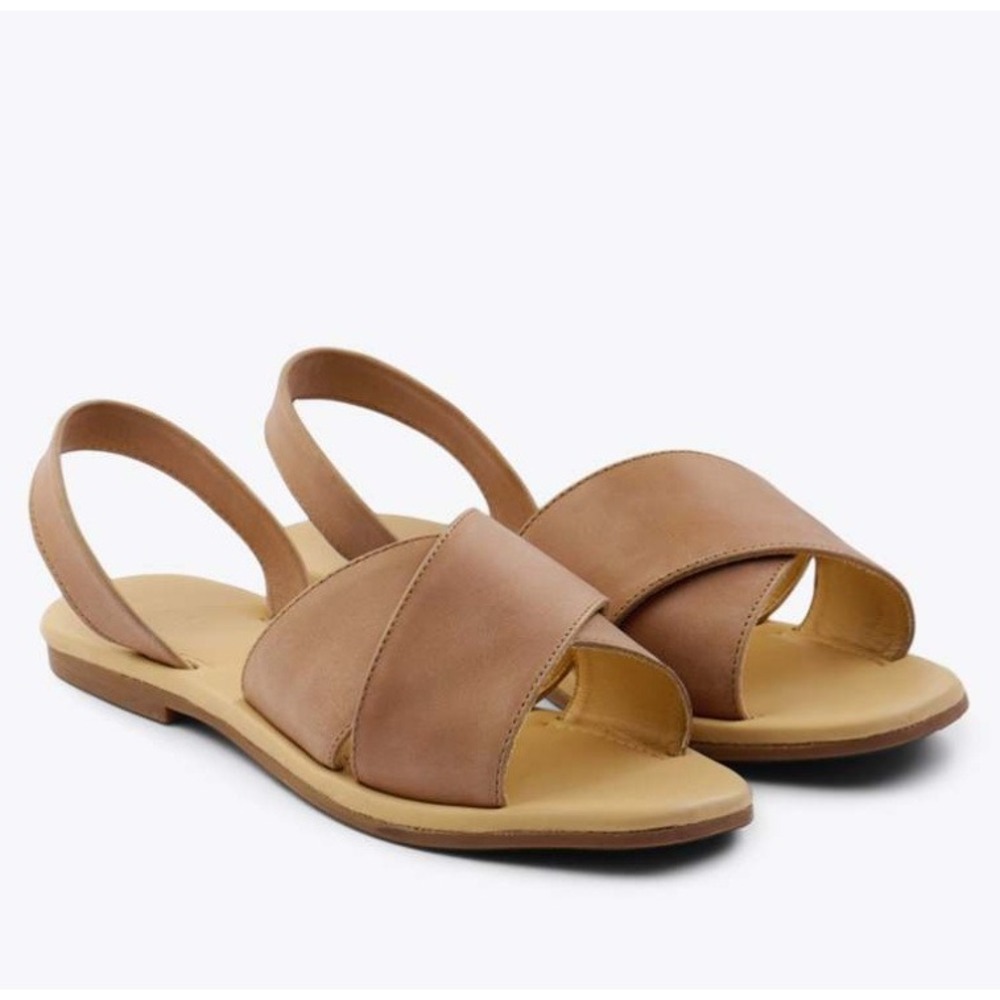 Nisolo All day Cross Strap Sandal 8 Brown Leather Crisscross‎ Slingback Flat